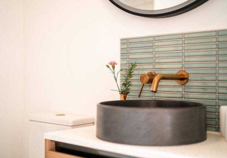 Sublime Nooks feature beautiful terrazzo tiles under floor heating rain shower heads in their bathrooms. One of the two Nooks can accommodate guests who need accessible options. Email your enquirers to boo 1 768x535