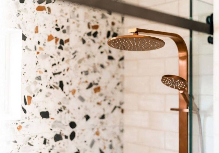 Sublime Nooks feature beautiful terrazzo tiles under floor heating rain shower heads in their bathrooms. One of the two Nooks can accommodate guests who need accessible options. Email your enquirers to booking 768x535
